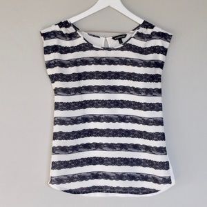 Express Mixed Media Printed Lace Stripes Top
